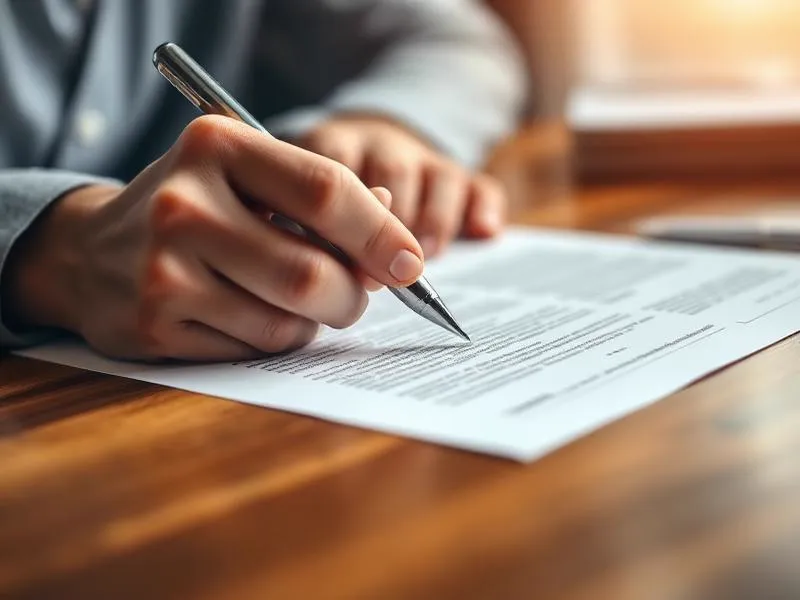 Homeowner signing closing documents to sell their house for cash